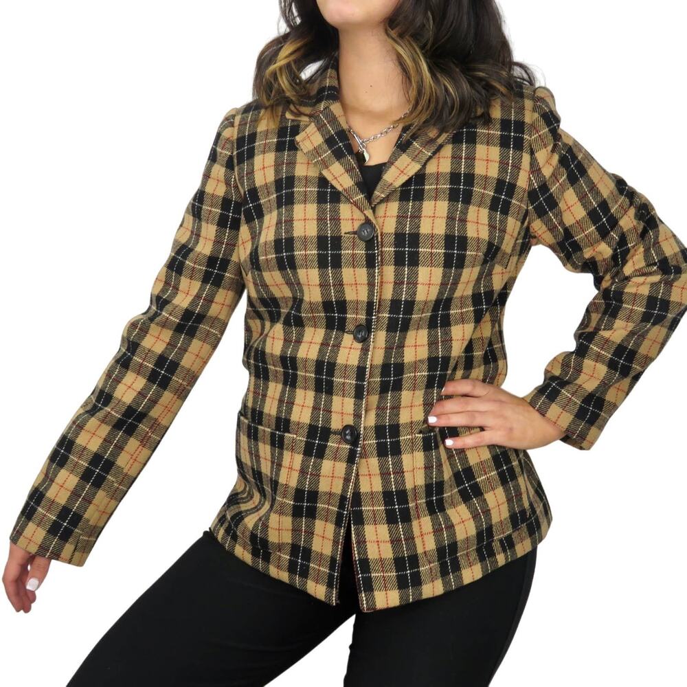 90s White Stag Vintage Jacket Tan & Black Plaid Wool Jacket Size 6 Small